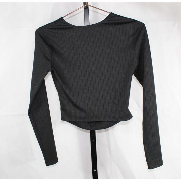 Lovers + Friends Cropped Ribbed Clea Cutout Long Sleeve Top Black Small - Picture 2 of 8